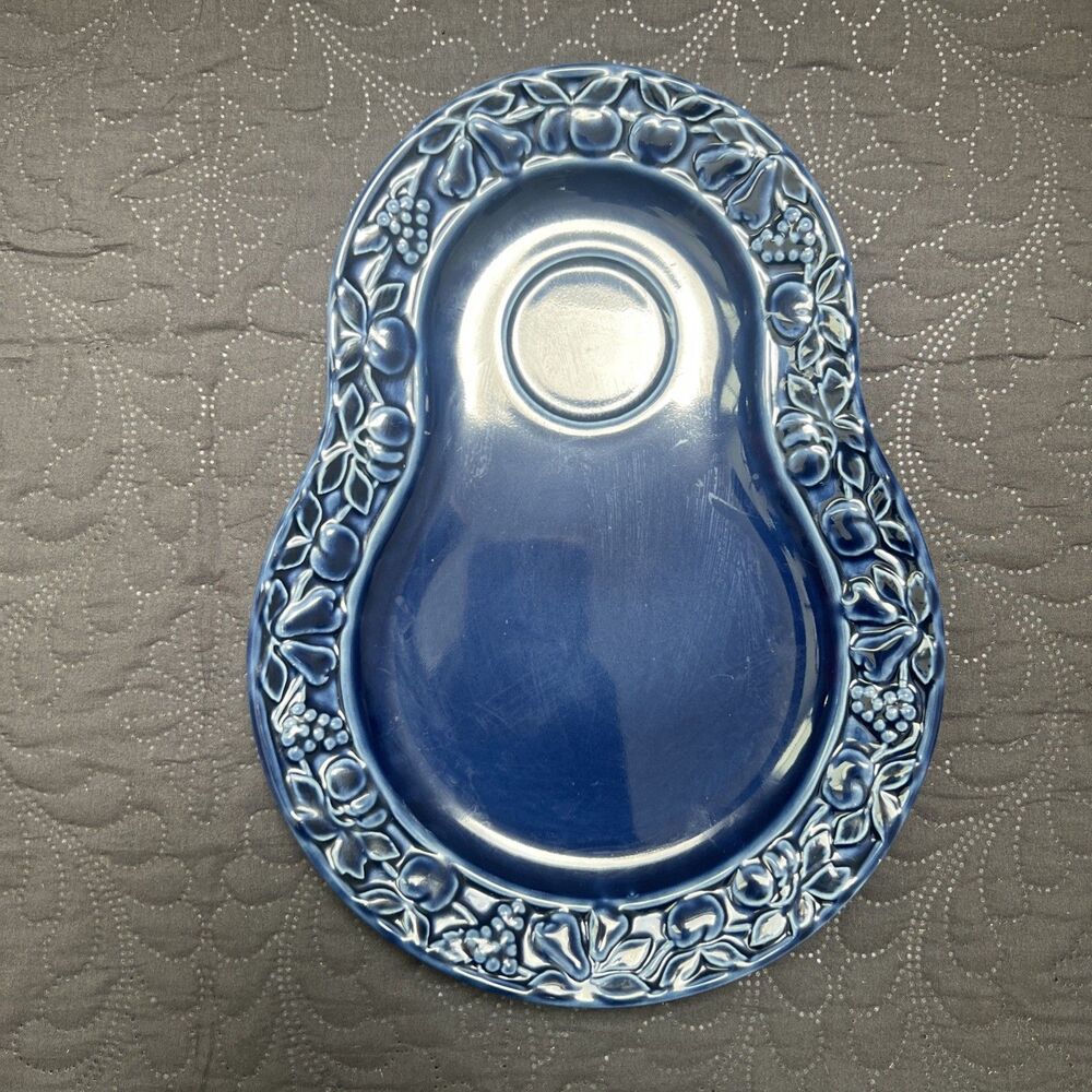 Fruit Embossed Ceramic Snack Underplate Navy Blue Made In Portugal REPLACEMENT